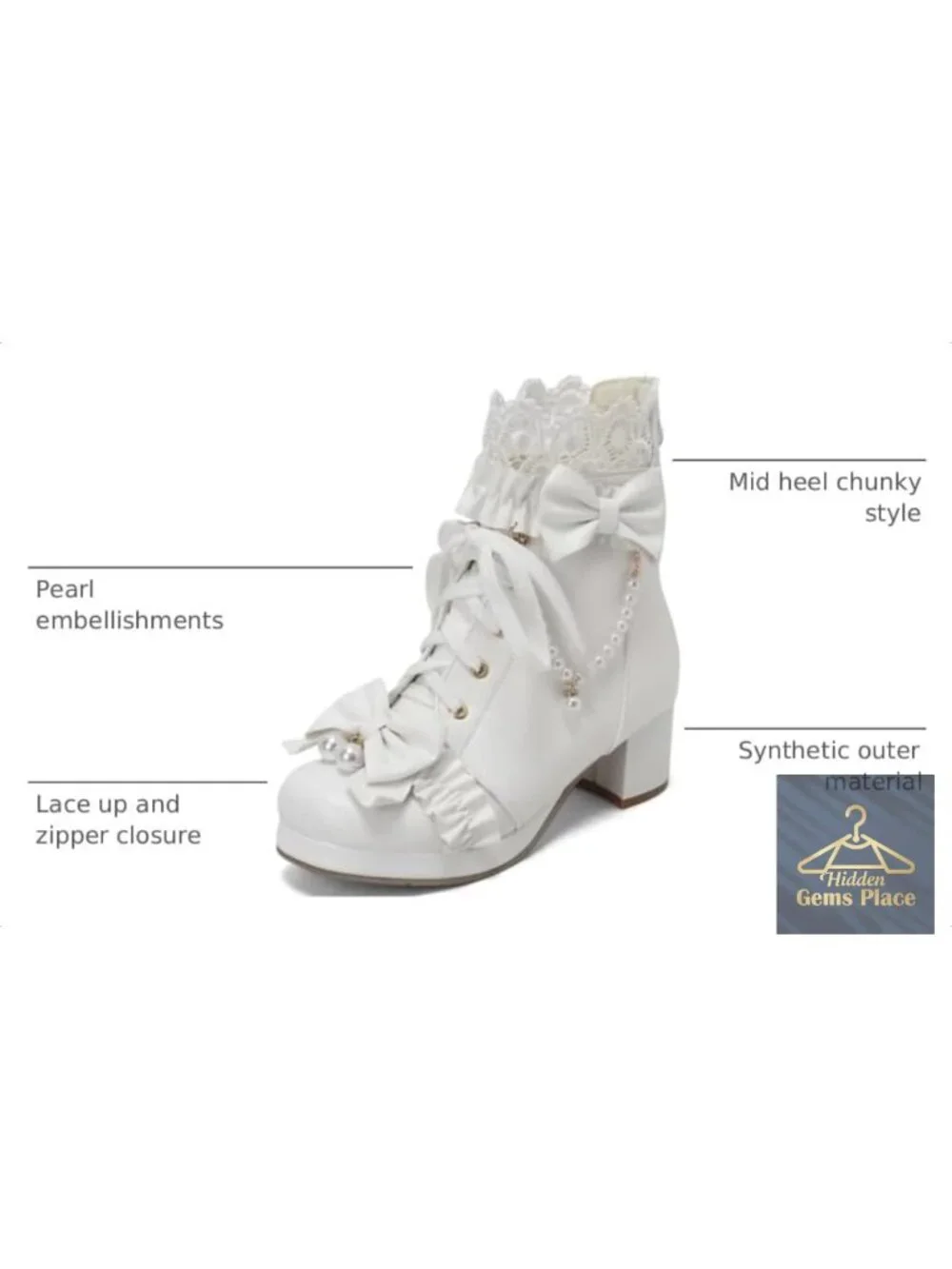 Chunky Mid Heel Lace Up Ankle Boots with Bow Platform